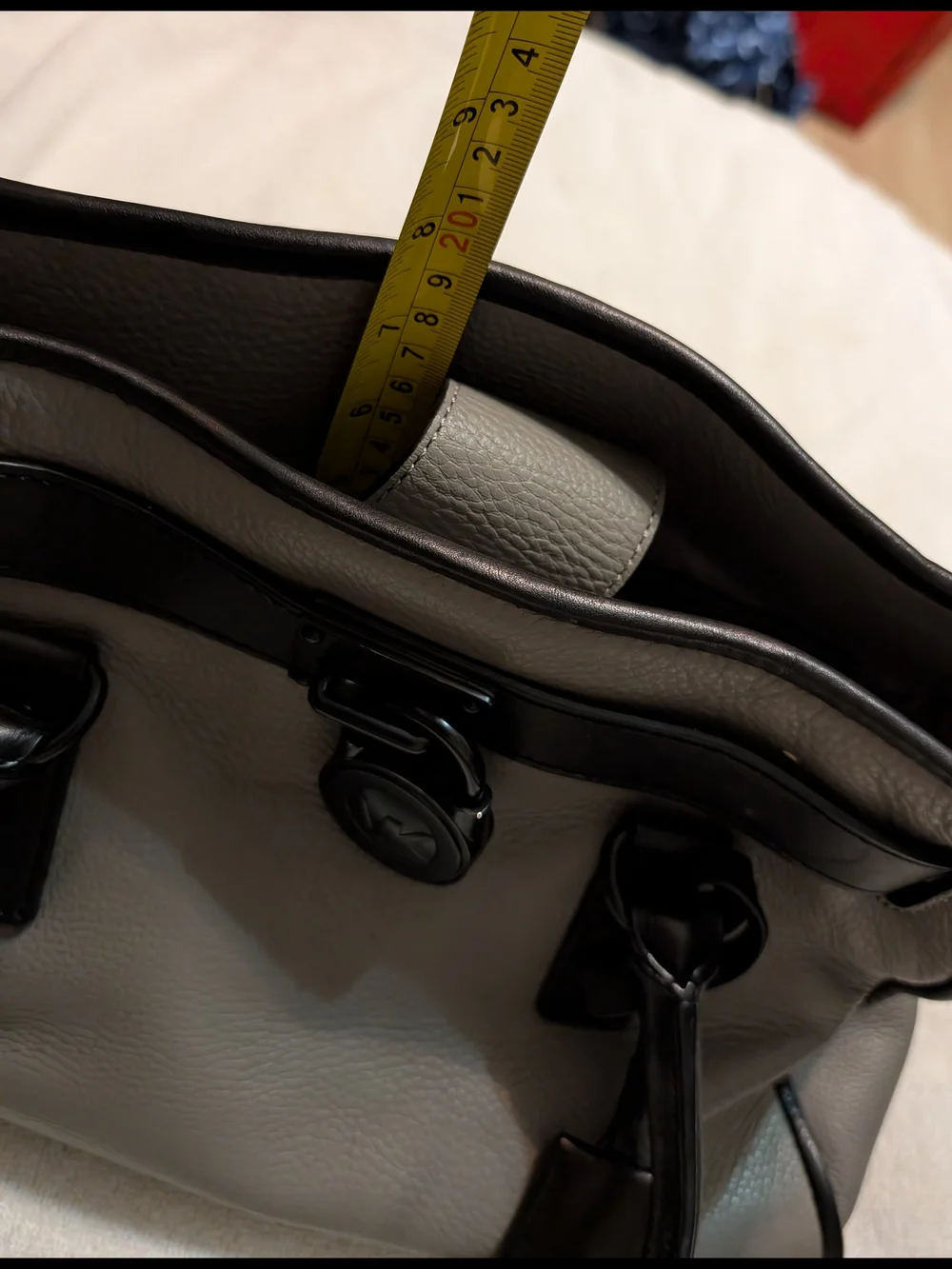 Michael Kors Gray and Black Leather Satchel with MK Medallion